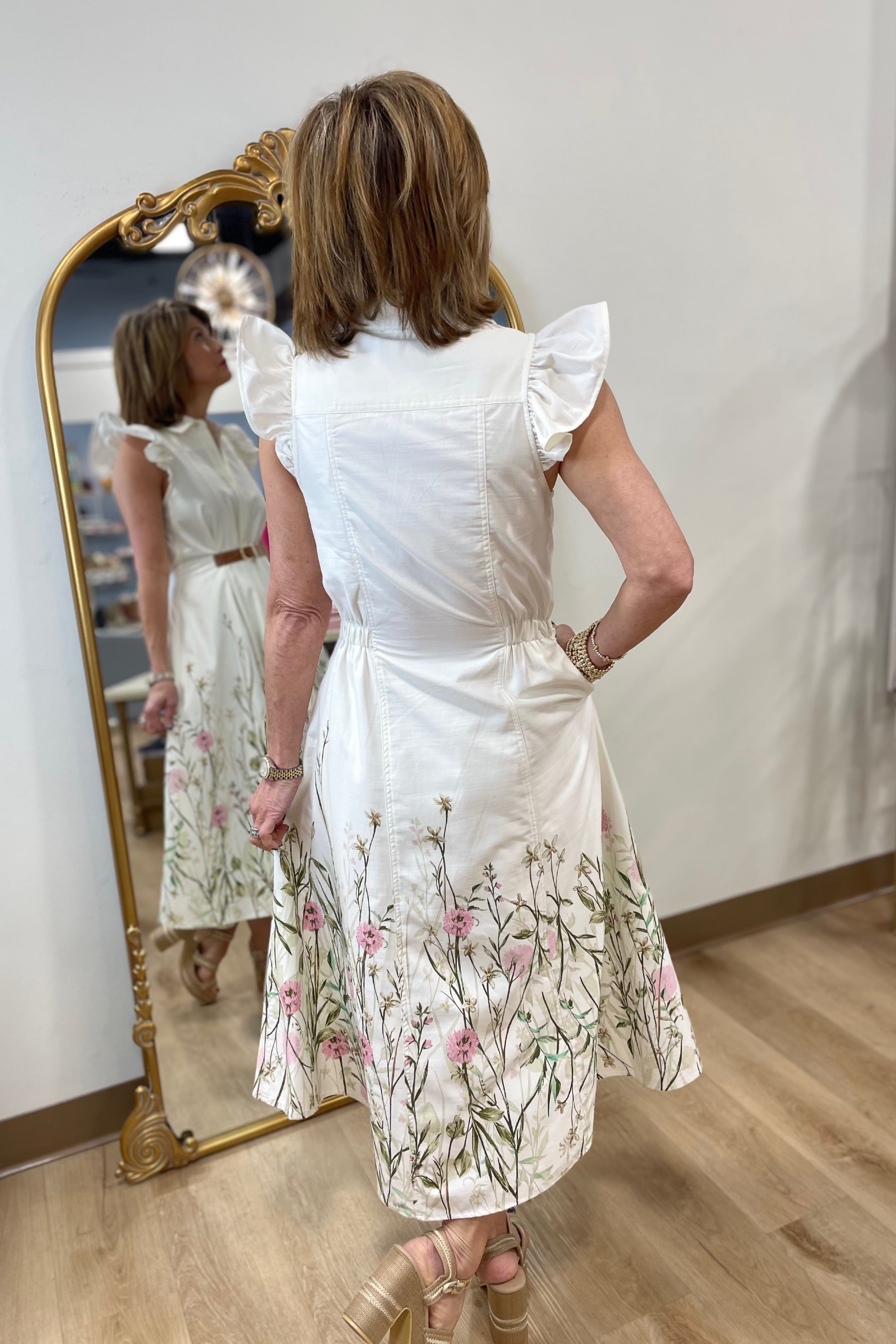 Lavender Grows Self Belted Dress Ivory