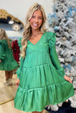 Umgee Satin Shine Dress Evergreen