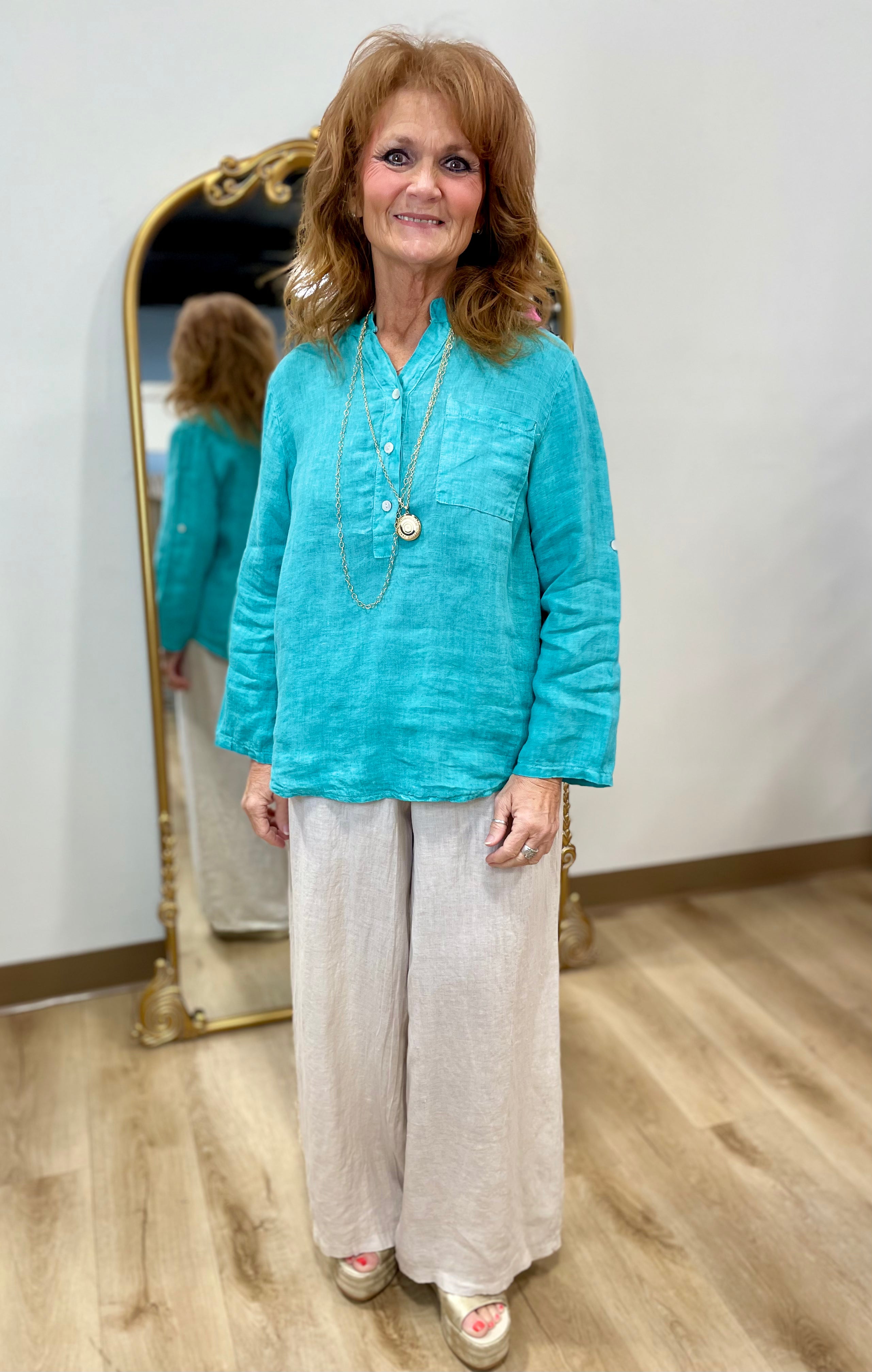 Tempo Paris 3 Button Tunic Green