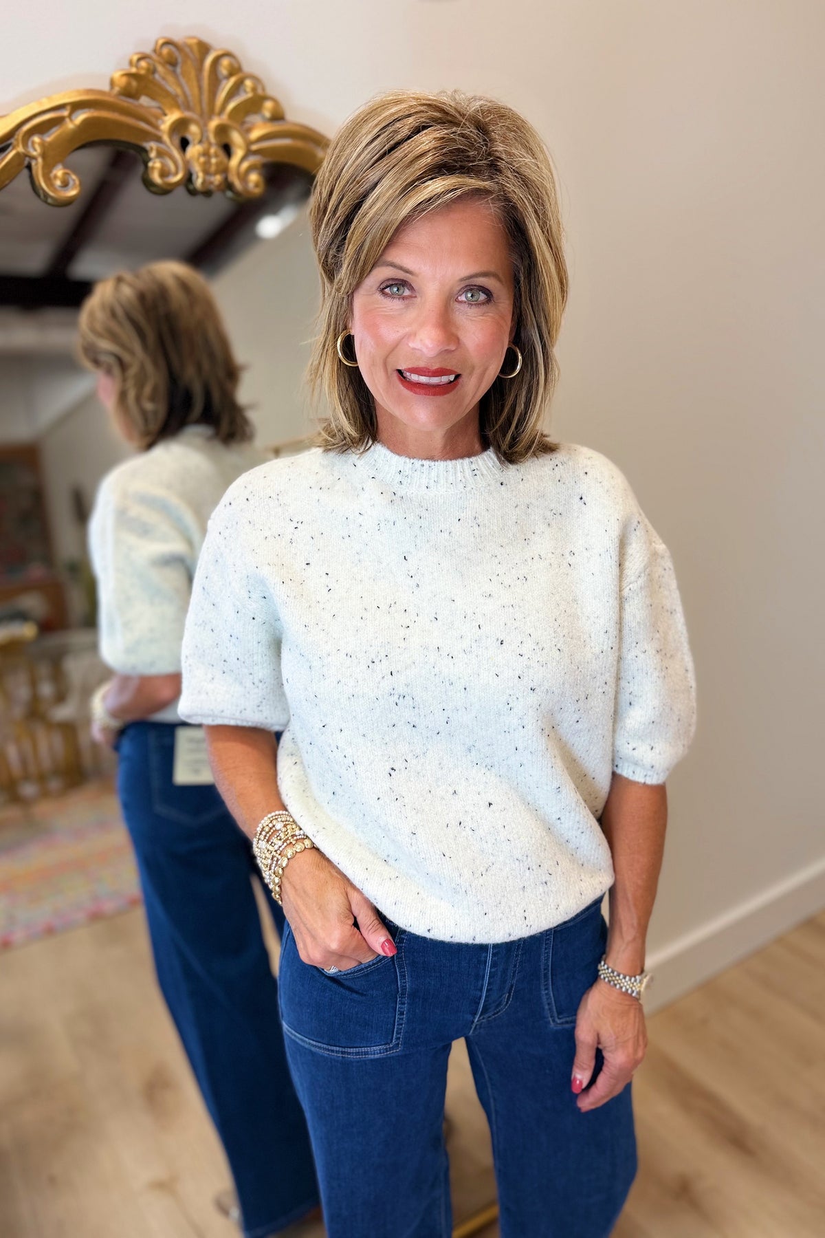Charlie B Elbow Sleeve Sweater Biscuit
