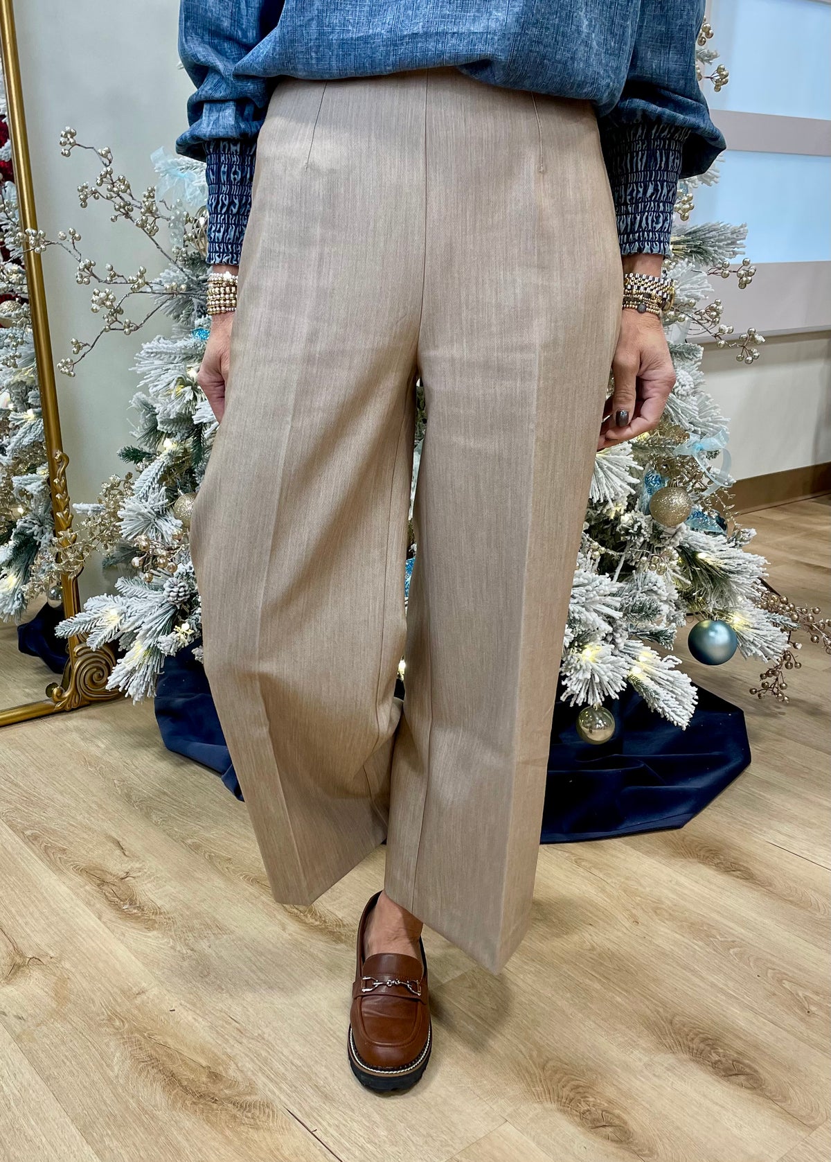 Charlie B Pant w Side Zipper & Wide Leg Truffle