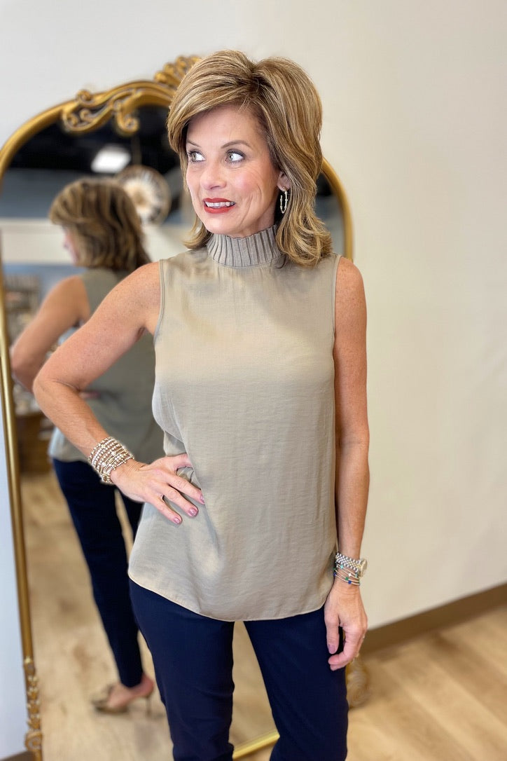 Renuar Sleeveless Mock Neck Blouse Twig
