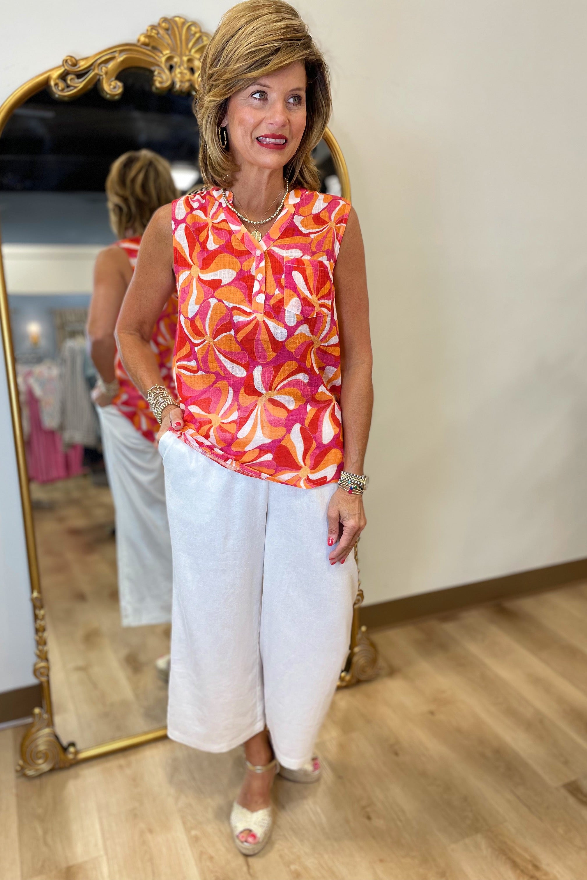 Charlie B Sleeveless Hi Lo Top Groovy