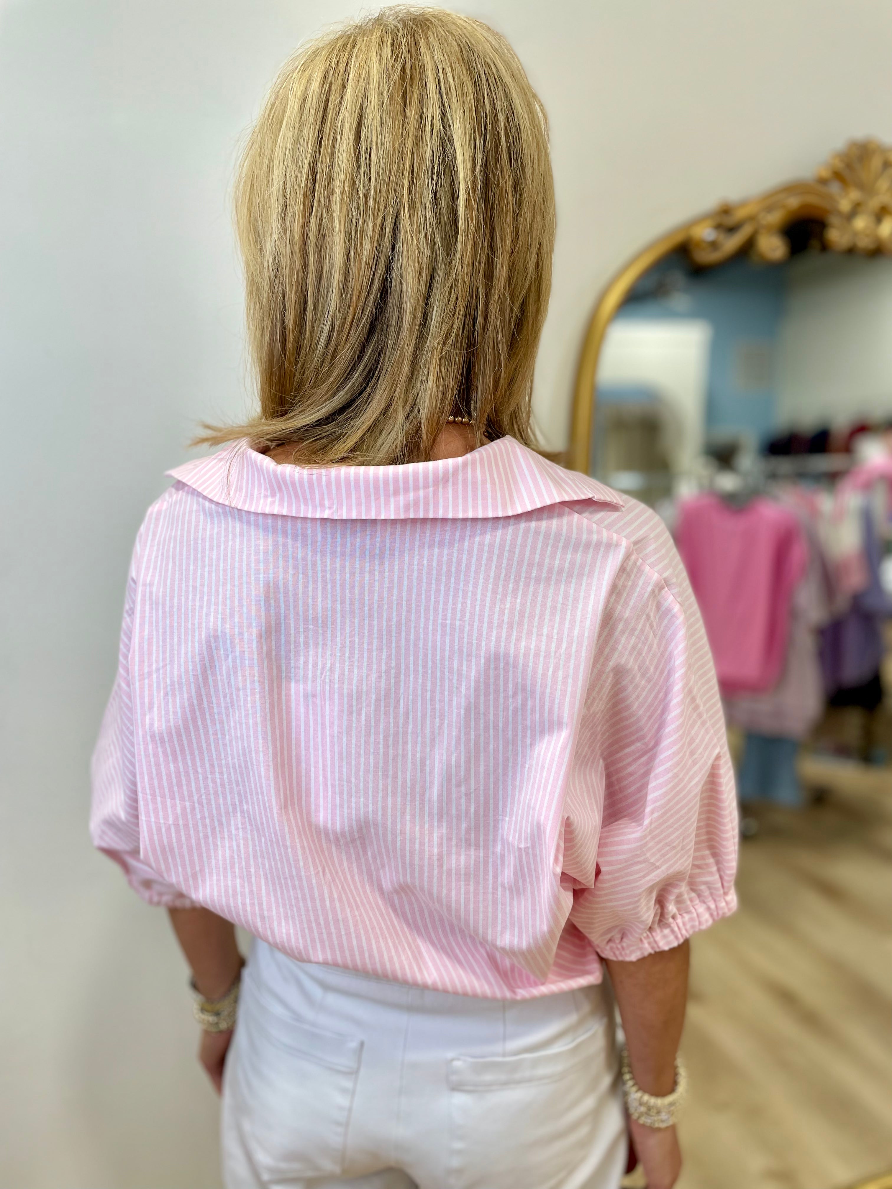 Sloan Stand Collar Top Pink Stripe