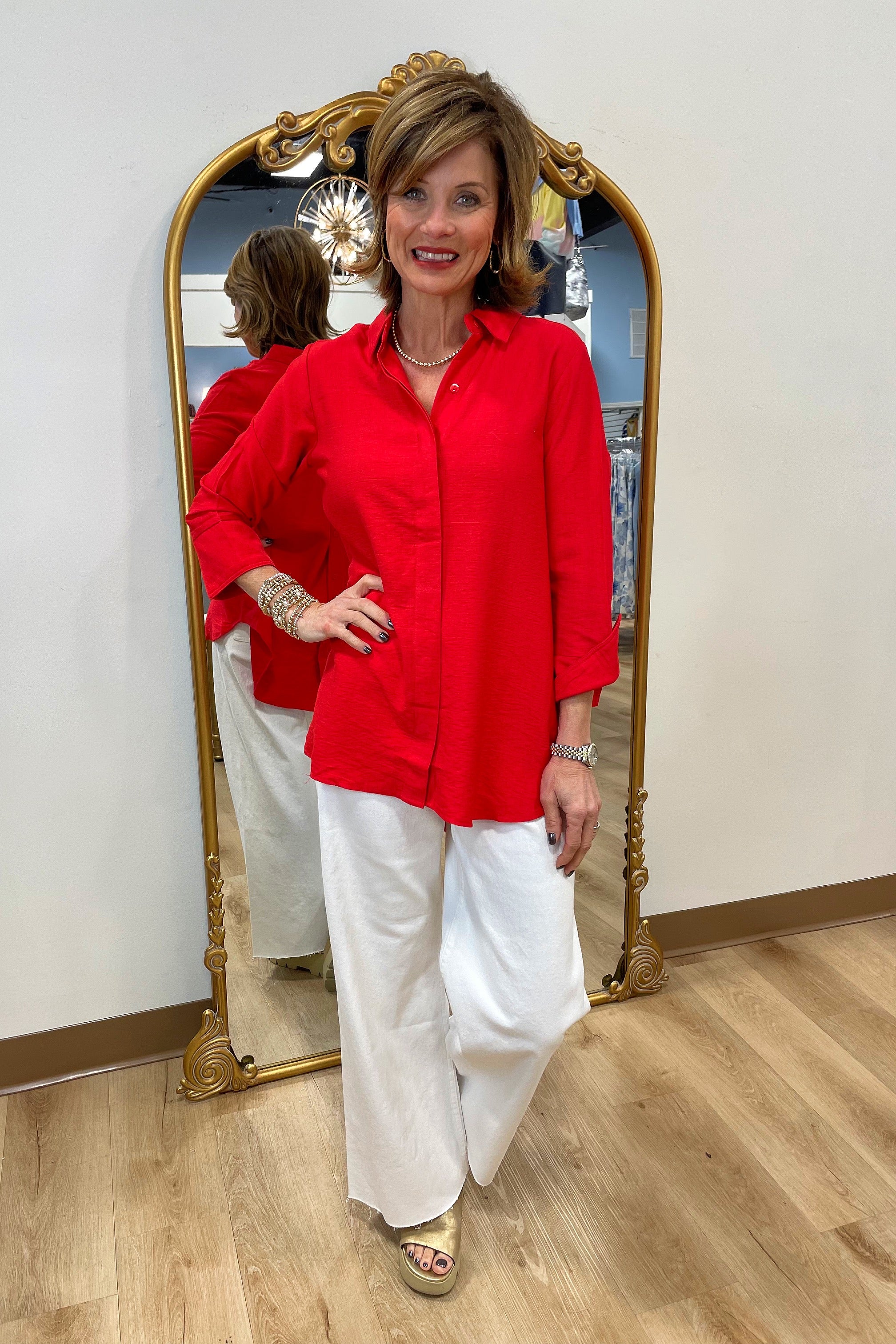 Andrea 3/4 Sleeve Blouse Red