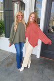 Unbe-leaf-able Oversized Front Pocket Sweater Top Rust
