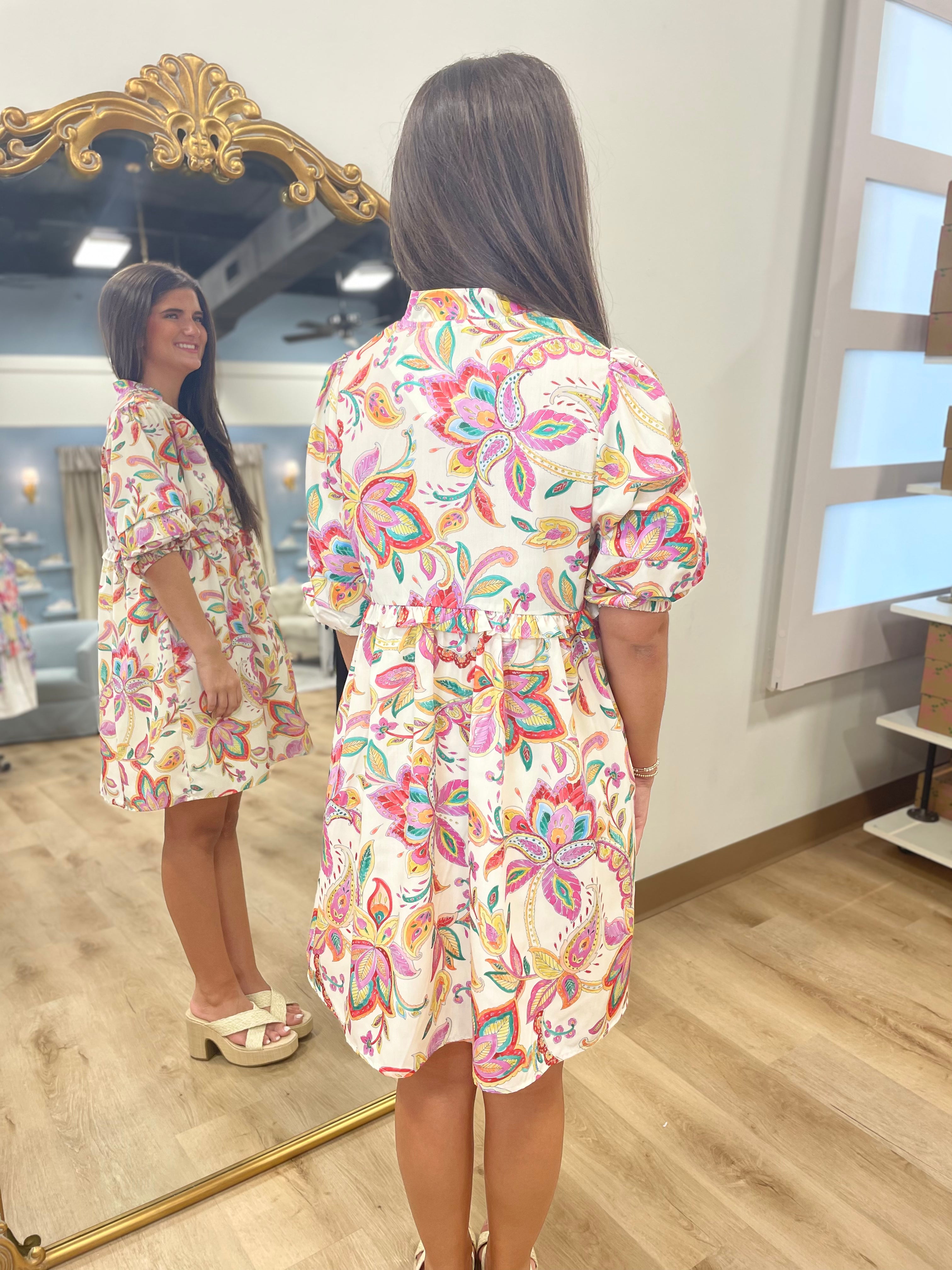 Flora Balloon Sleeve Flower Print Dress