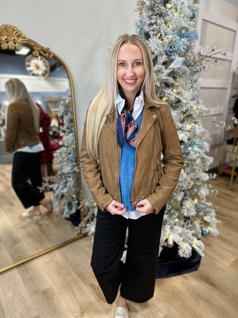 Mauritius Karyn Nubuk Leather Jacket Cognac