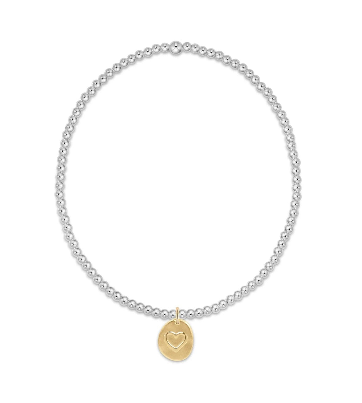 E Newton Classic Sterling Mixed Metal 2mm Bead Bracelet Love Inspire Small Gold Charm