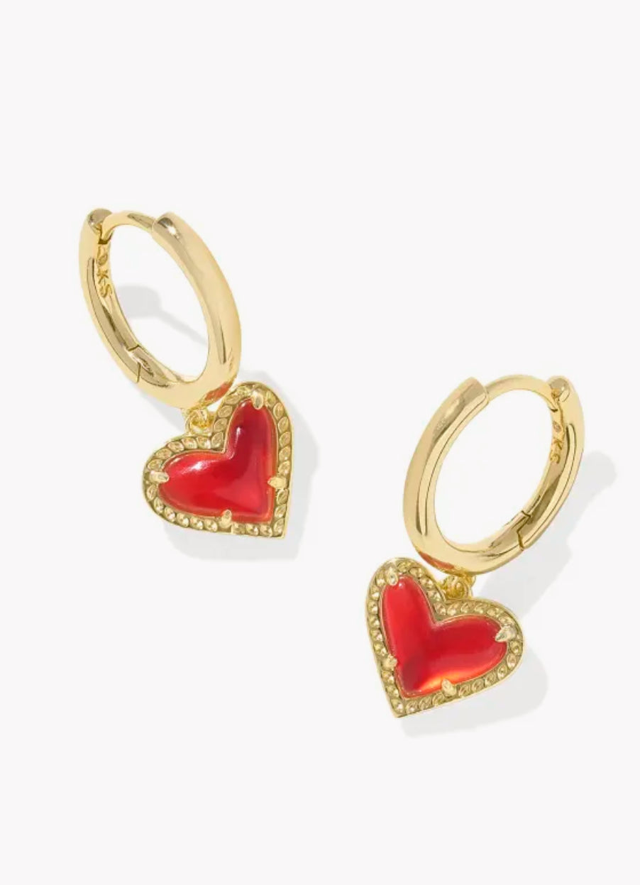 Kendra Scott Ari Heart Huggie Earring Gold Red Illusion