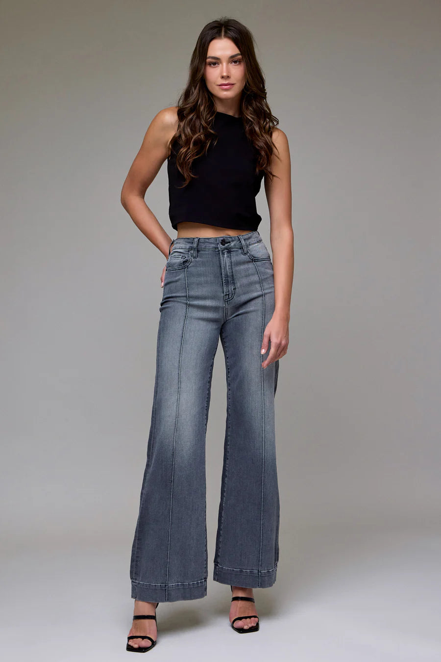 Hidden Happi High Rise Pintuck Flare Jean Grey