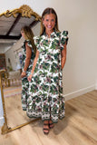 Sloane Puff Sleeve Floral Midi Dress Olive