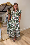 Sloane Puff Sleeve Floral Midi Dress Olive