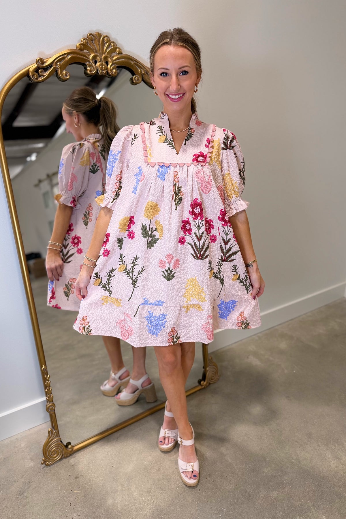 Umgee Pastel Print Dress Blush