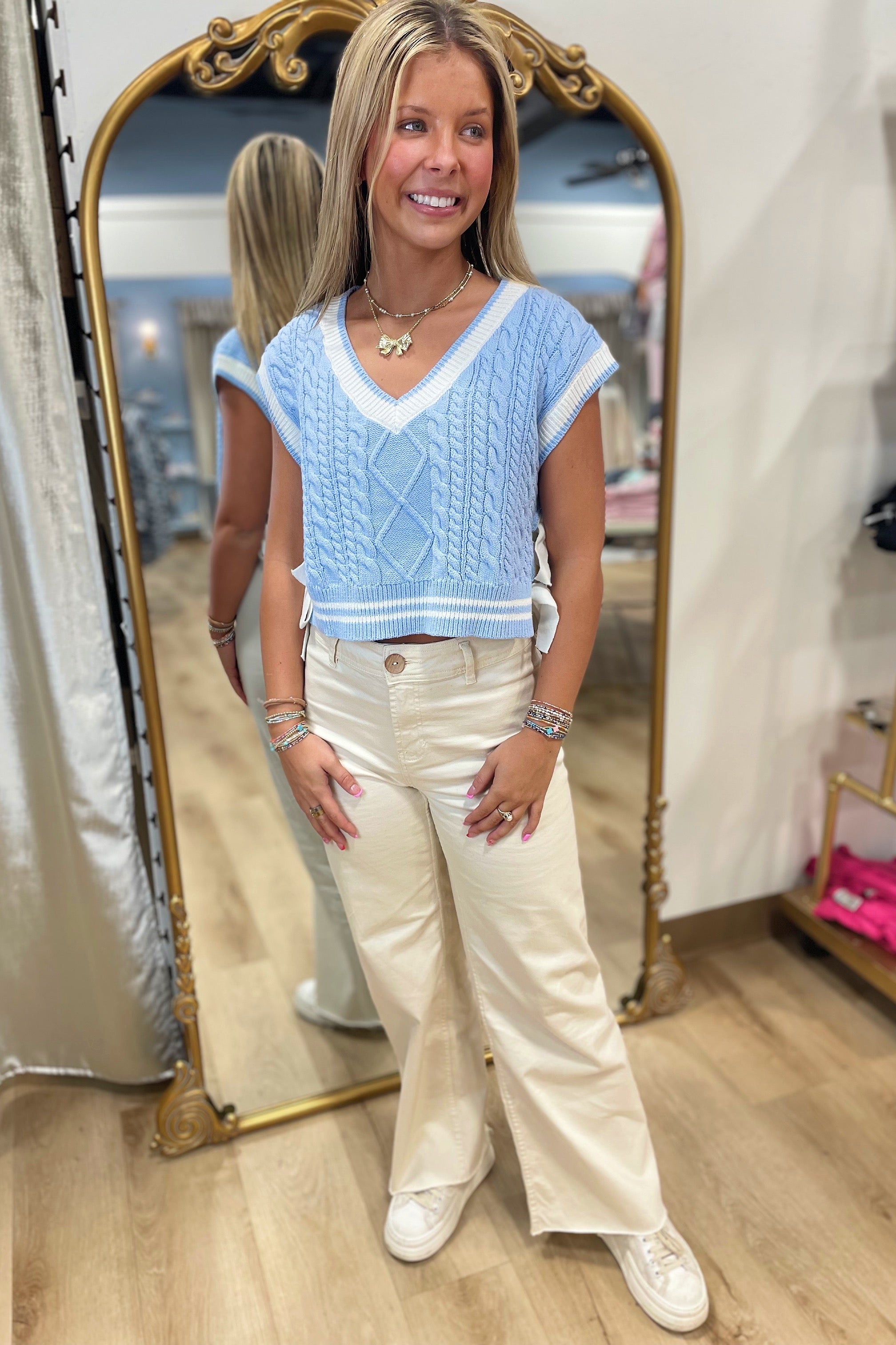 Daydream Knits Bow Sweater Vest Blue