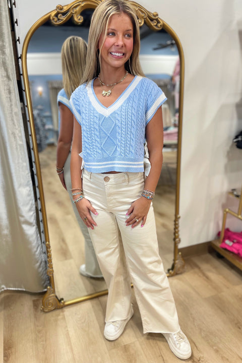 Daydream Knits Bow Sweater Vest Blue