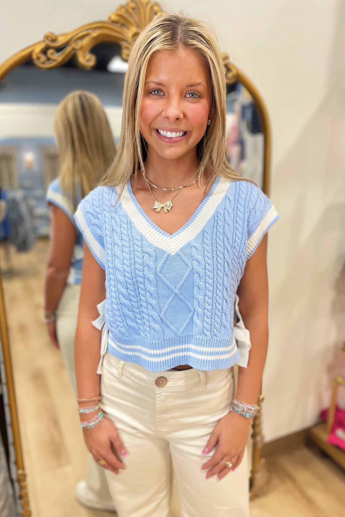 Daydream Knits Bow Sweater Vest Blue