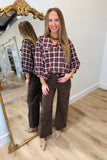 Plaid Beginnings V Neck Top Burgundy