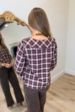 Plaid Beginnings V Neck Top Burgundy