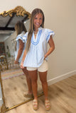 Umgee Flutter Sleeve Striped Top Blue