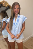 Umgee Flutter Sleeve Striped Top Blue