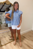 Picnic Under the Palms Gingham Top Blue