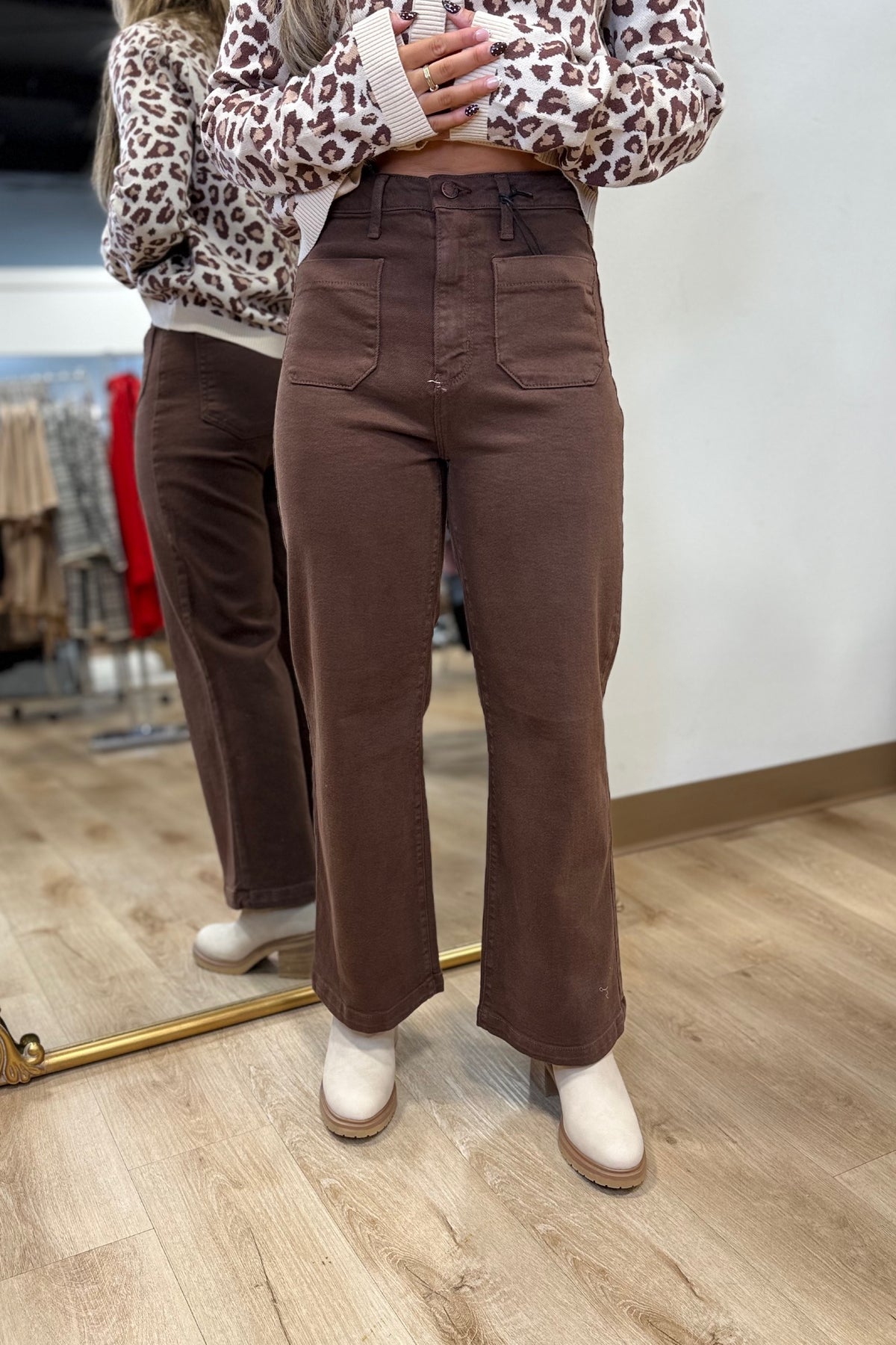 Just Black Denim Patch Pocket Wide Leg Jean Brown