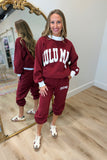 Lulu Mac Puff Mock Neck Sweatshirt Maroon White