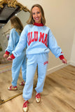 Lulu Mac Puff Mock Neck Sweatshirt Light Blue Red