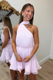 Pastel Promises Neck Wrap Dress Pink