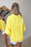 Spring Social Bubble Sleeve Button Down Top Lemon