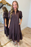 Autumn Beauty Puff Sleeve Midi Dress Brown