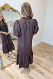 Autumn Beauty Puff Sleeve Midi Dress Brown