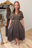 Go With the Flow Polka Dot Dress Brown