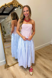 Game Day Culture Striped Strapless Dress Blue
