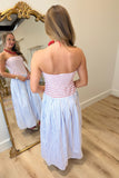 Game Day Culture Striped Strapless Dress Blue