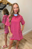 Together Forever Striped Mock Neck Dress Red