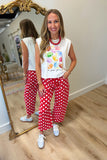 Minnie Polka Dot Drawstring Barrel Jeans Red