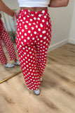 Minnie Polka Dot Drawstring Barrel Jeans Red