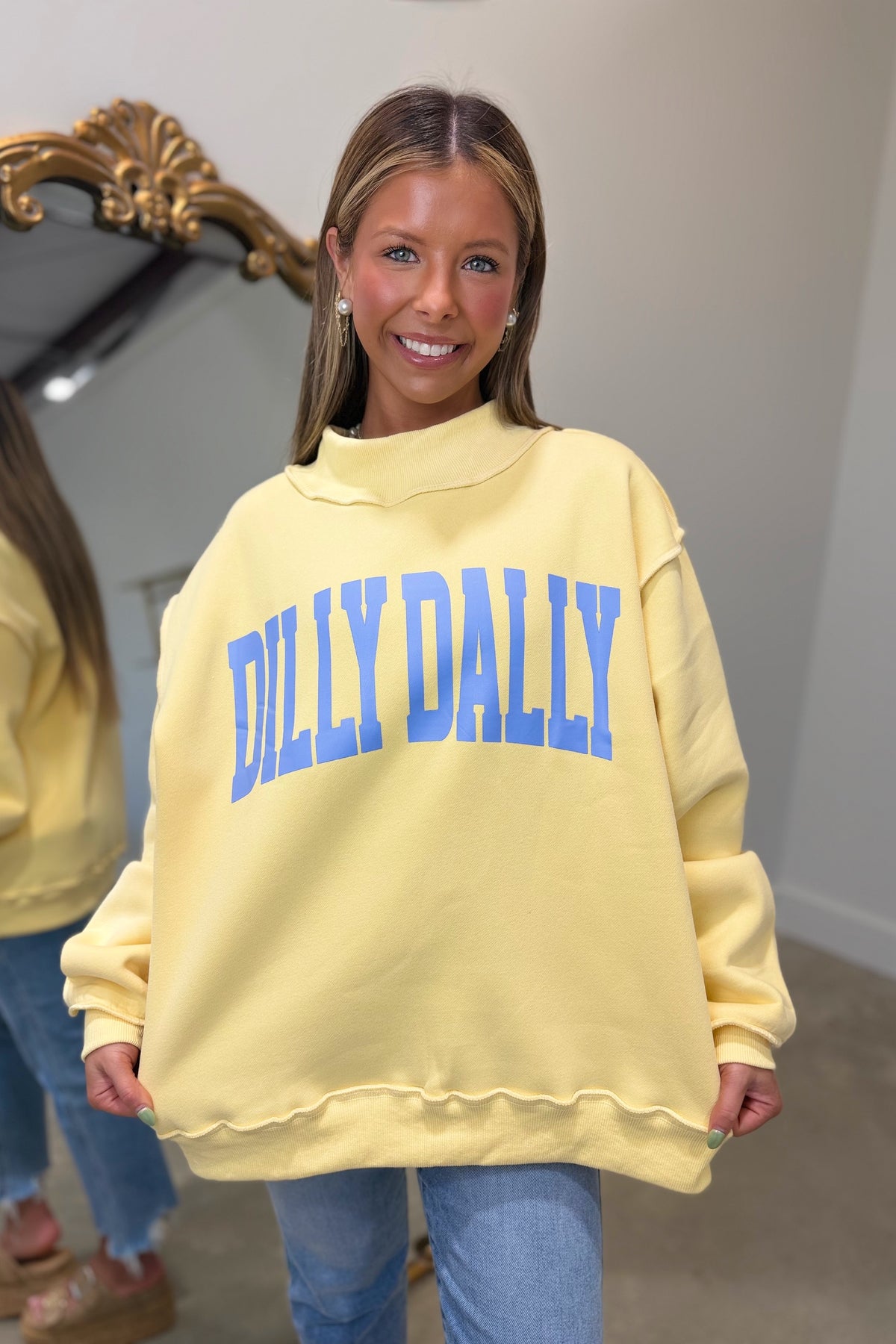 Dilly Dally Mock Neck Sweatshirt Yellow