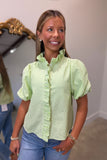 New Season Striped Ruffle Collar Top Lime