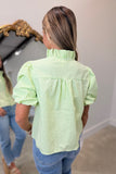 New Season Striped Ruffle Collar Top Lime