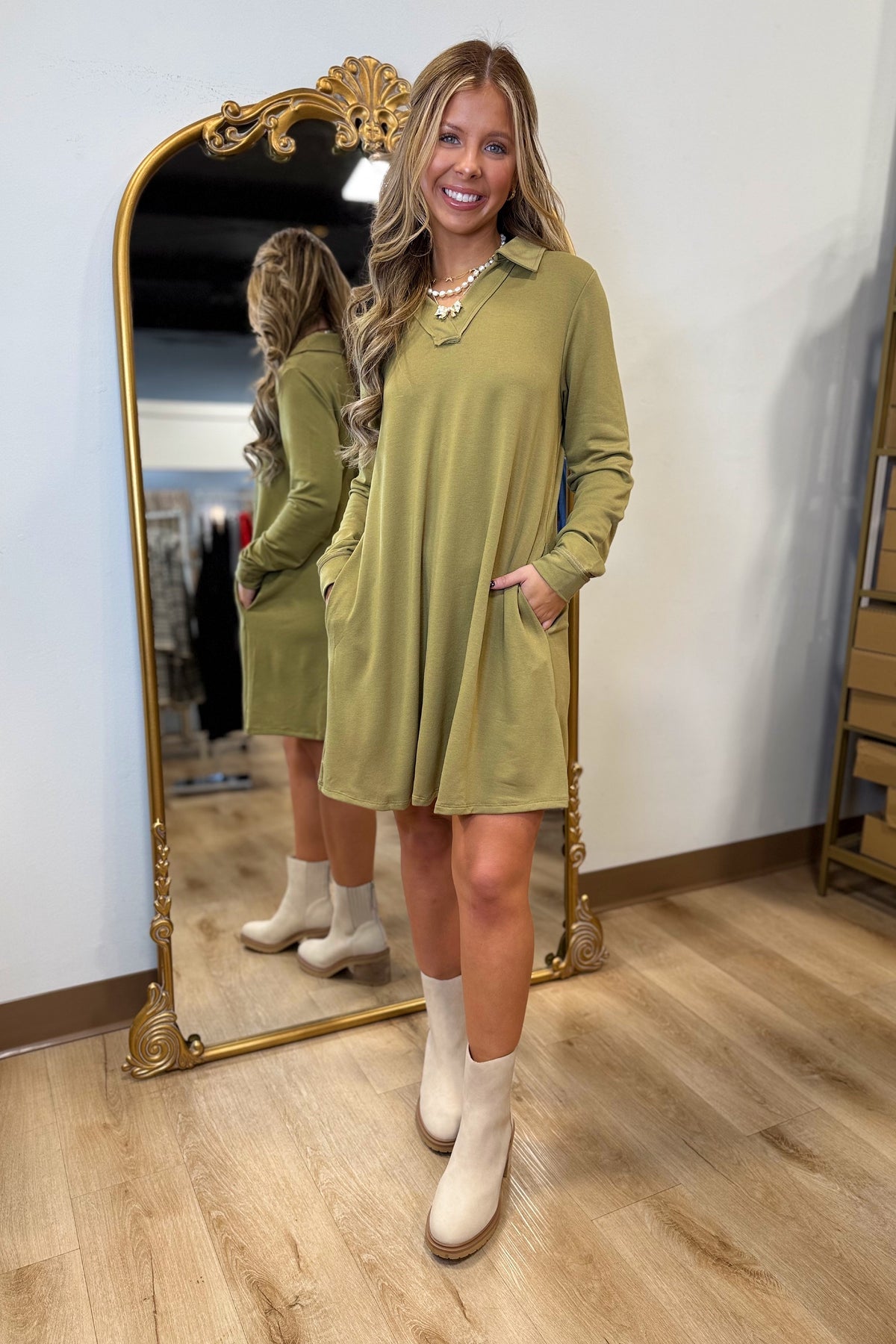 Travel Friendly Dress Olive