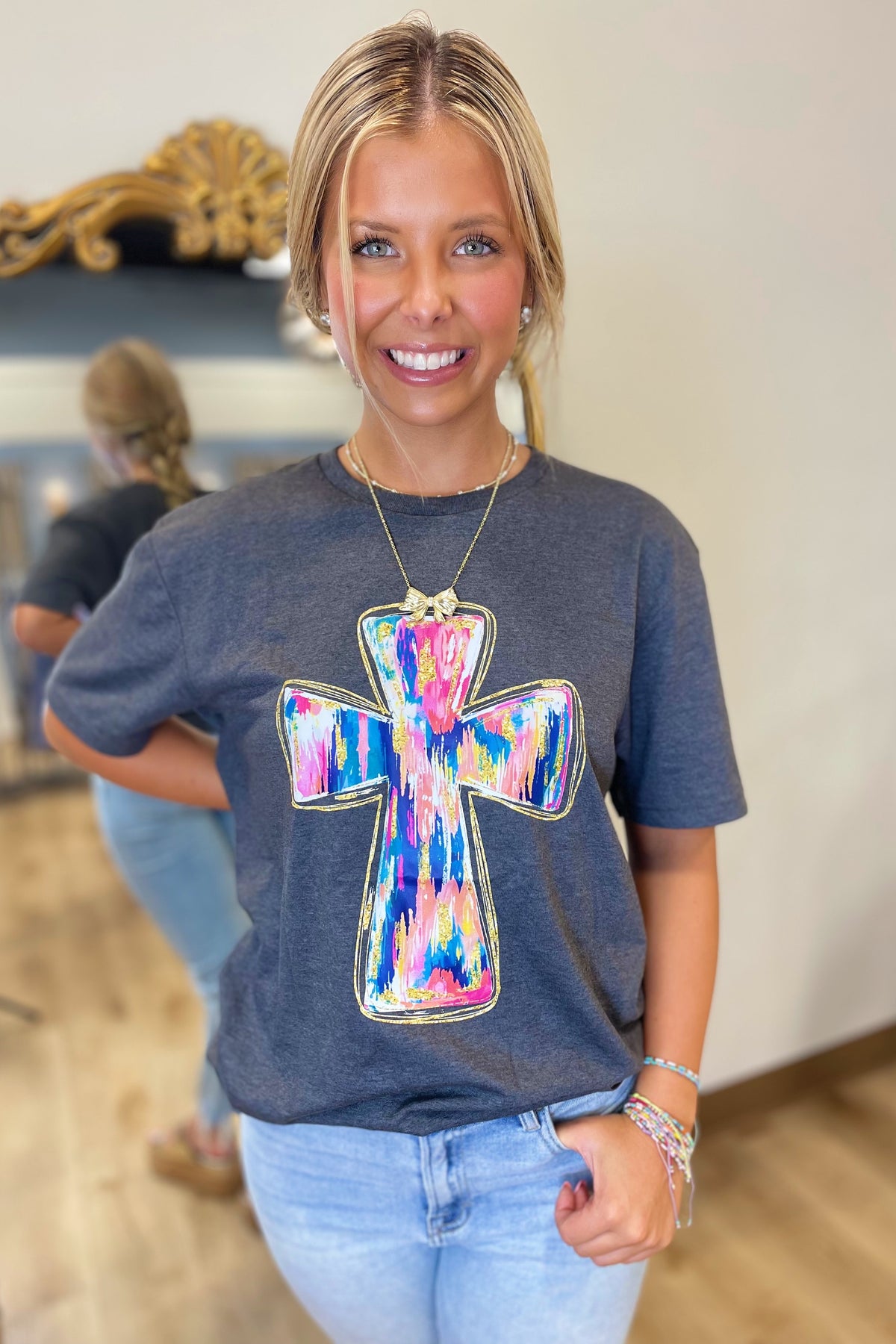 Brushstroke Cross Graphic Tee Grey
