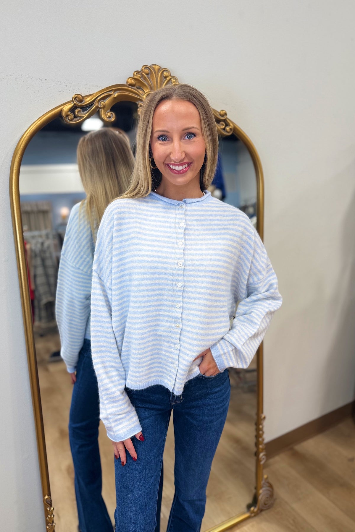 Striped Sensation Cardigan Light Blue
