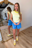 Ruched Waist Sleeveless Cotton Top Yellow