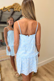 Eloise Eyelet Mini Dress Blue