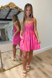 Striped and Smocked Summer Dress Red Pink