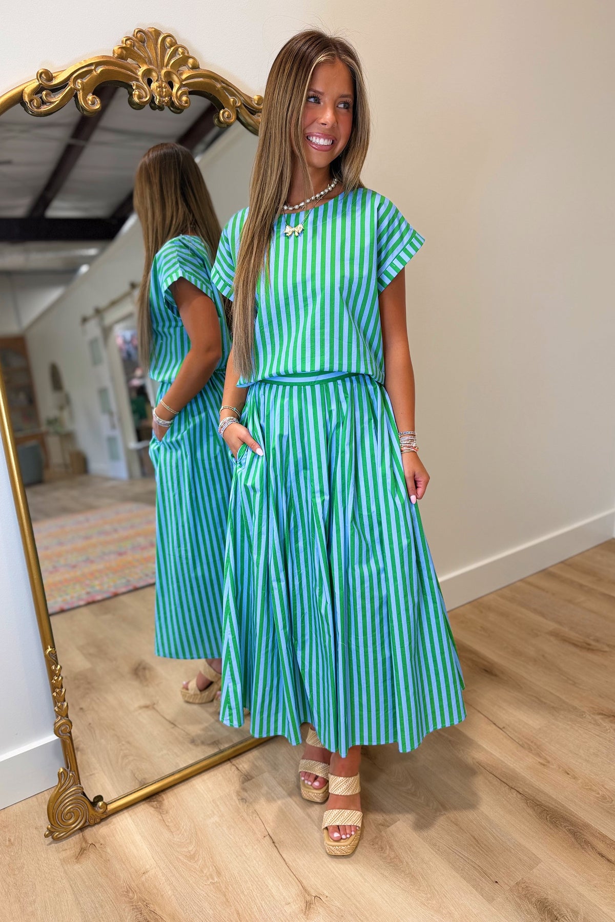 Southern Stripes Maxi Set Blue Green