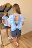 Gym Time Ribbed Striped Top Blue